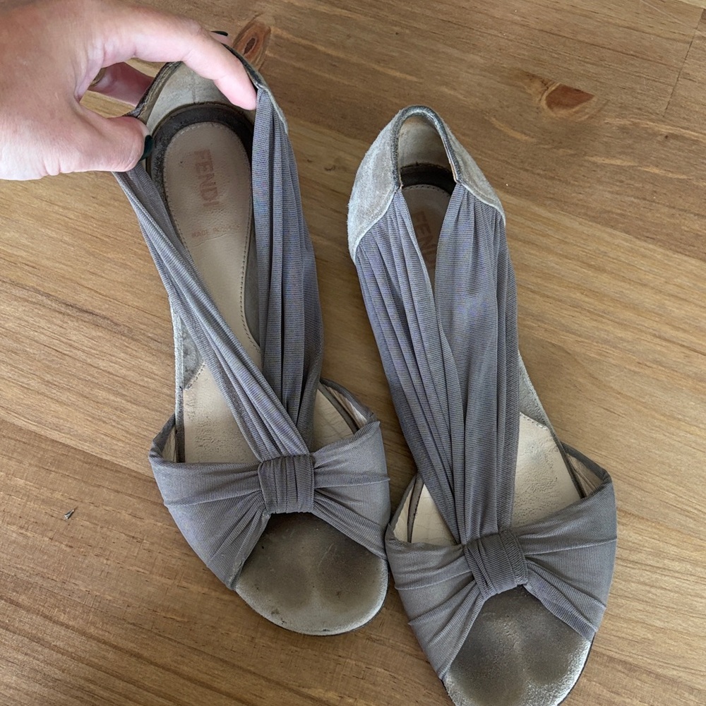 Fendi Gray Taupe Knotted Sling Sandals